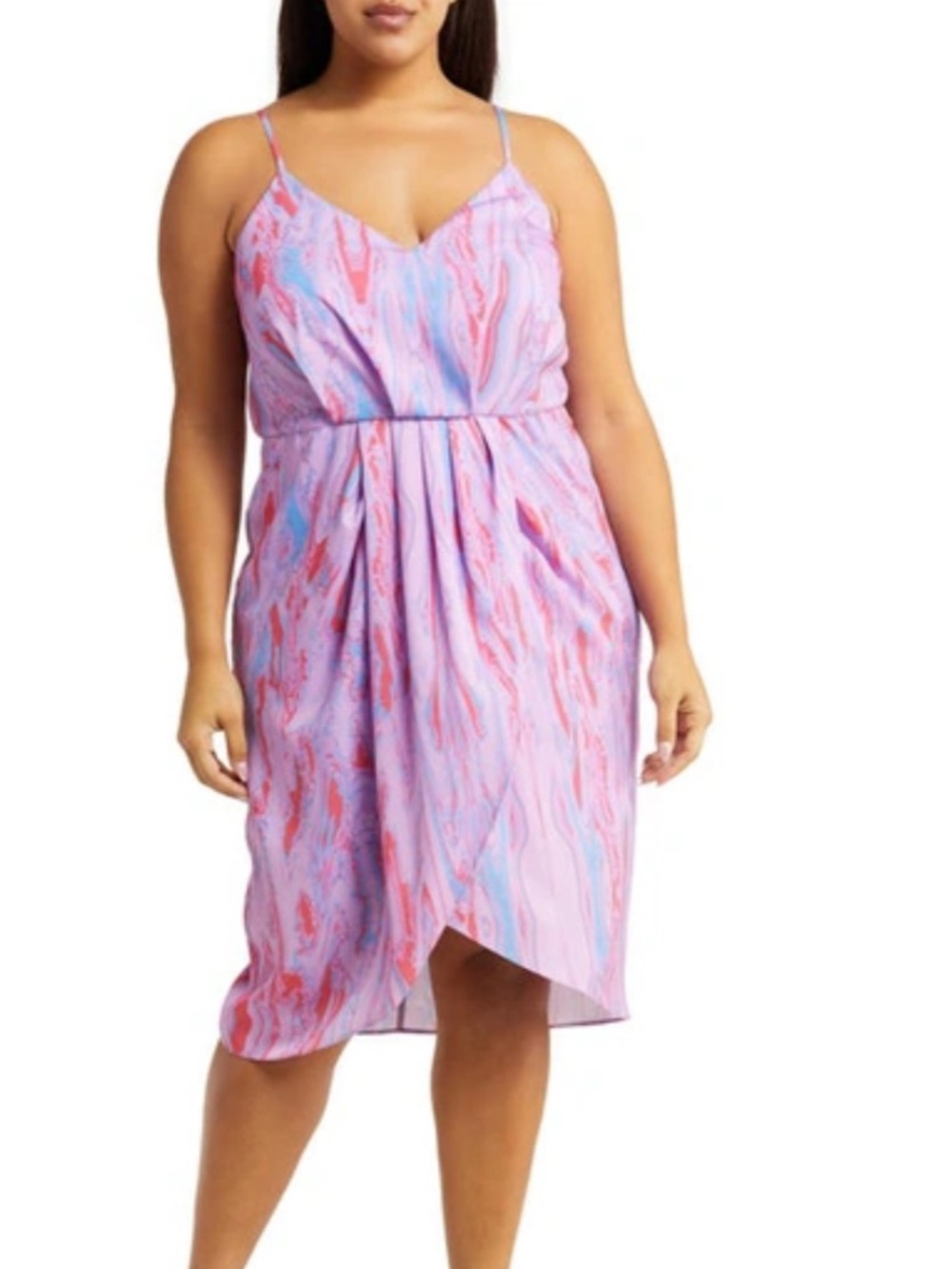 Chelsea28 floral print faux wrap dress features a tulip-style hem, 2x